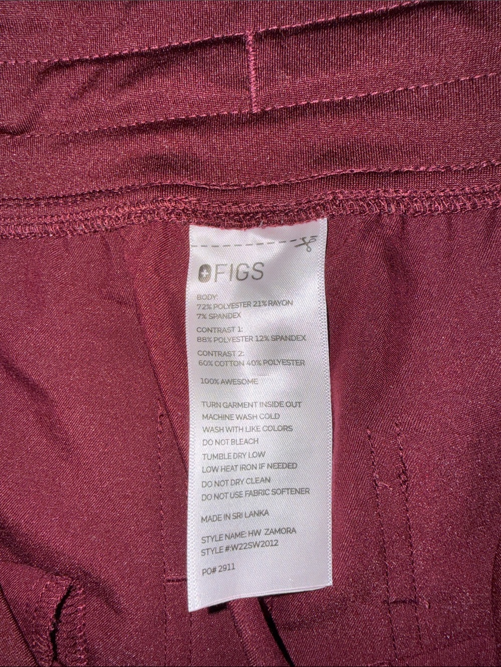 Figs Maroon Jogger Pants with Gray Drawstring - Picture 3 of 5